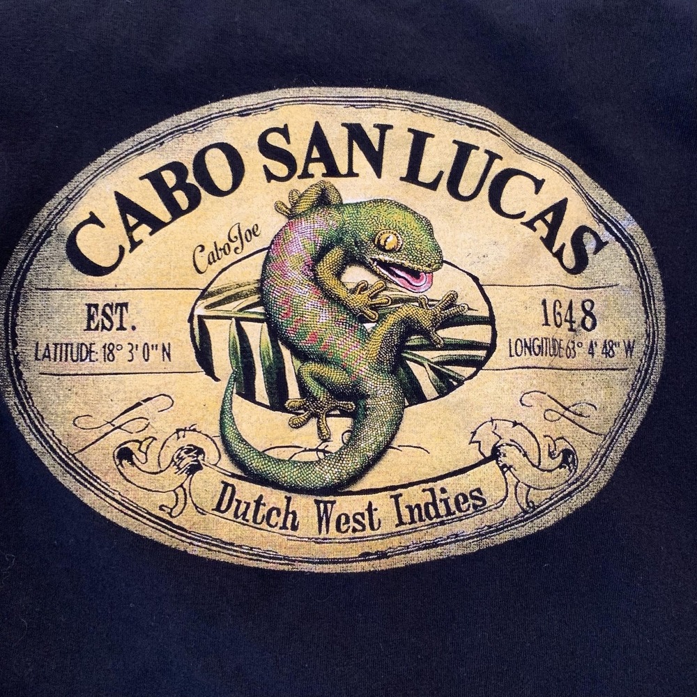 Cabo San Lucas Yazbek Shirt Mens Medium Black Gecko Souvenir Graphic Tee T-Shirt